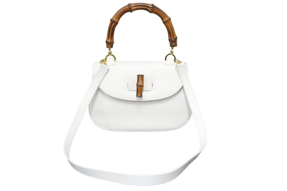 Gucci Bamboo Bag Shoulder Handbag Leather White